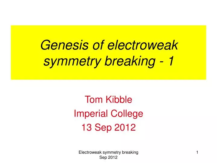 genesis of electroweak symmetry breaking 1