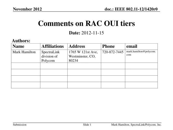 comments on rac oui tiers