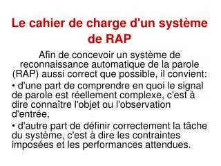 le cahier de charge d un syst me de rap