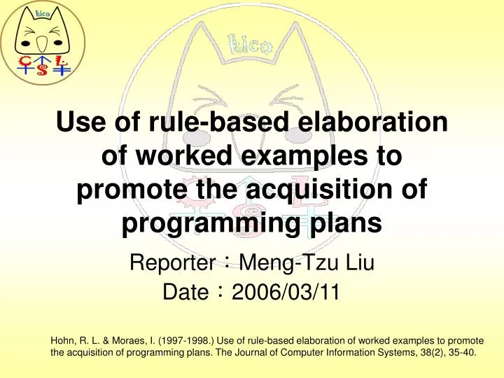 use of rule based elaboration of worked examples to promote the acquisition of programming plans