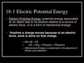 18-1 Electric Potential Energy