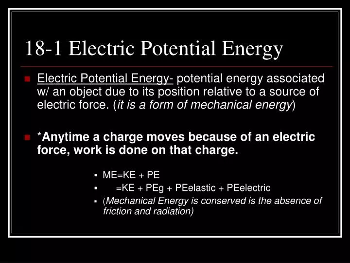 18 1 electric potential energy