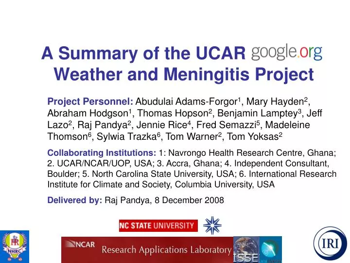 a summary of the ucar google o weather and meningitis project