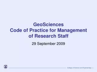 GeoSciences Code of Practice for Management of Research Staff