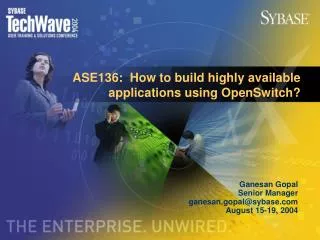 ASE136: How to build highly available applications using OpenSwitch?