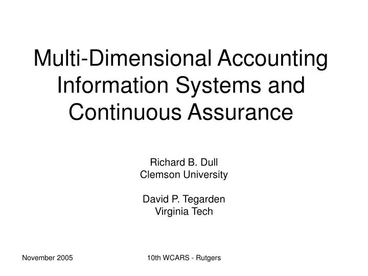 multi dimensional accounting information systems and continuous assurance