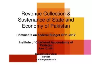Revenue Collection &amp; Sustenance of State and Economy of Pakistan