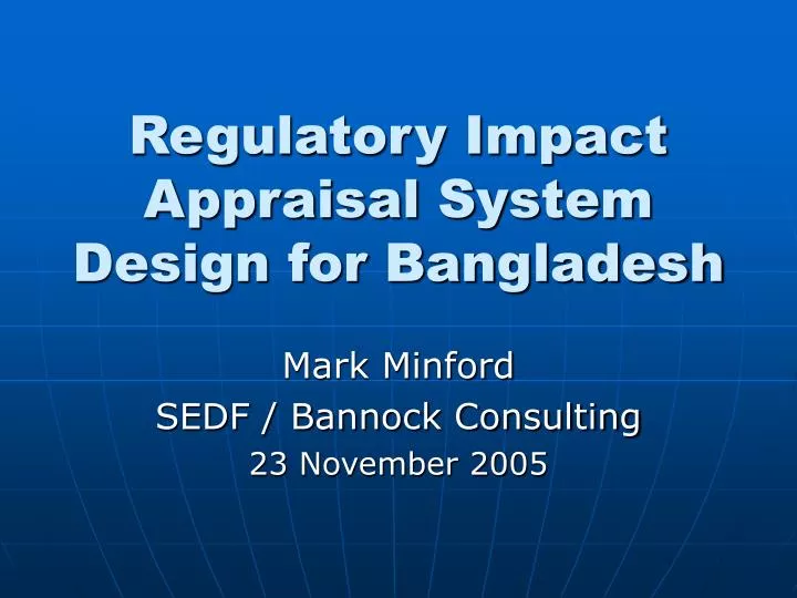 regulatory impact appraisal system design for bangladesh