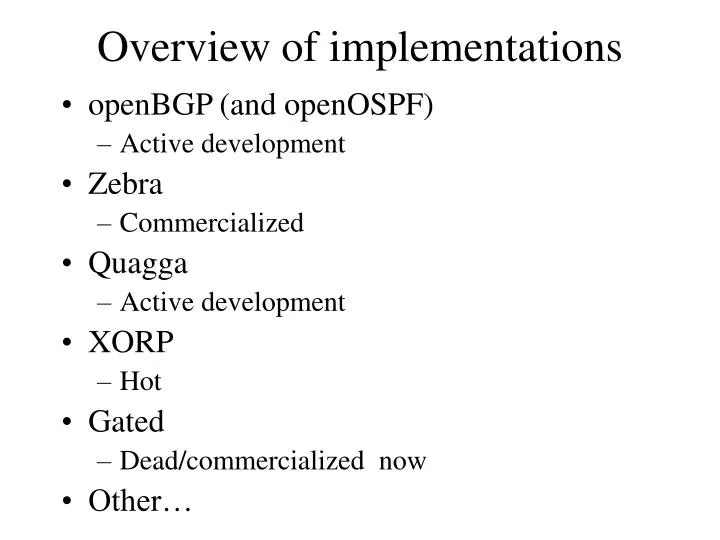 overview of implementations