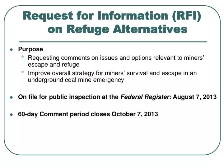 request for information rfi on refuge alternatives