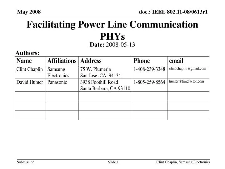 facilitating power line communication phys
