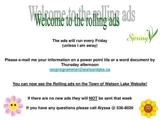 The ads will run every Friday (unless I am away)