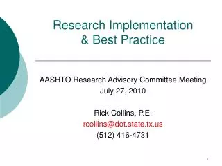 Research Implementation &amp; Best Practice