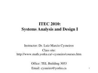 ITEC 2010: Systems Analysis and Design I