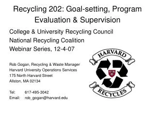 Recycling 202: Goal-setting, Program Evaluation &amp; Supervision