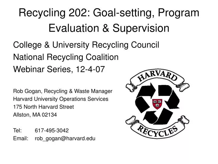 recycling 202 goal setting program evaluation supervision