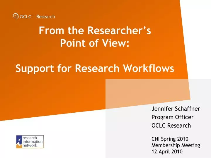from the researcher s point of view support for research workflows