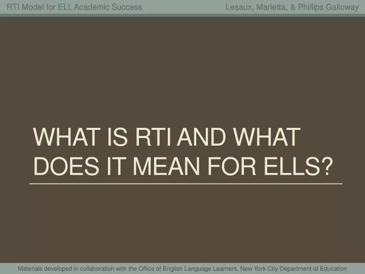 what is rti and what does it mean for ells