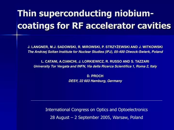 thin superconducting niobium coatings for rf accelerator cavities