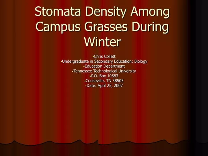stomata density among campus grasses during winter