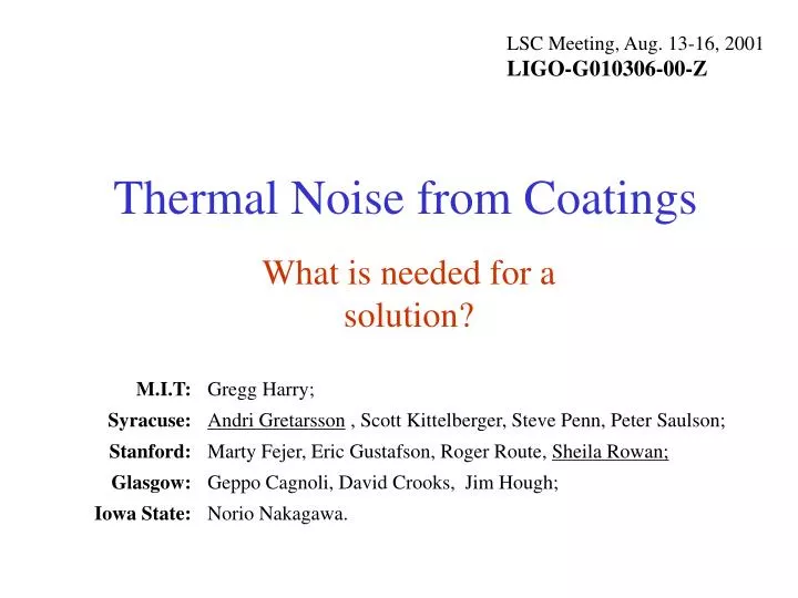 thermal noise from coatings