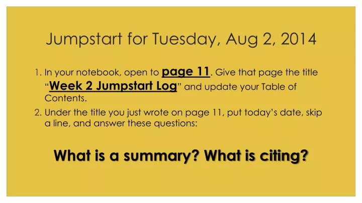 jumpstart for tuesday aug 2 2014