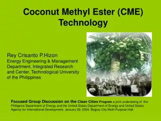 Coconut Methyl Ester (CME) Technology