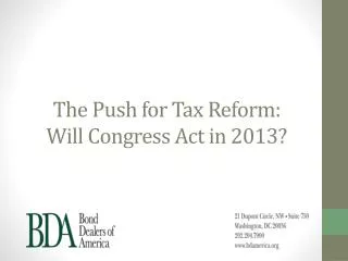 The Push for Tax Reform: Will Congress Act in 2013?