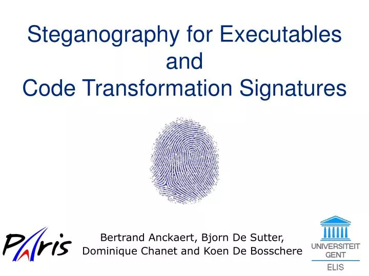 steganography for executables and code transformation signatures