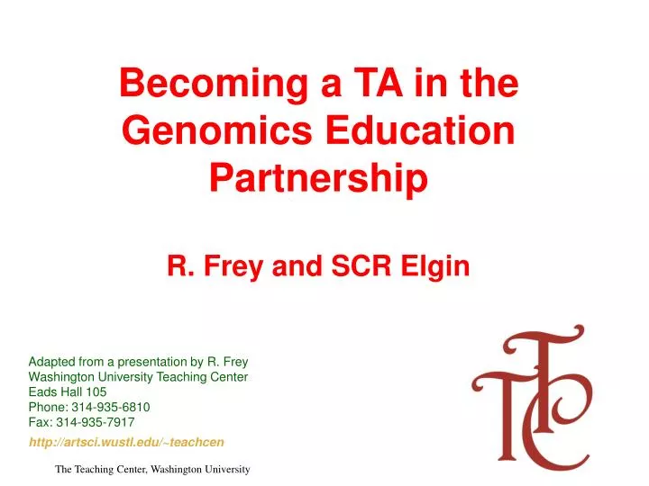 becoming a ta in the genomics education partnership r frey and scr elgin