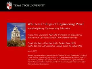 Whitacre College of Engineering Panel Interdisciplinary Cybersecurity Education