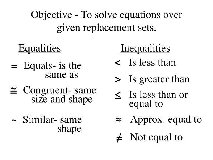 objective to solve equations over given replacement sets