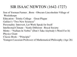 SIR ISAAC NEWTON (1642-1727)