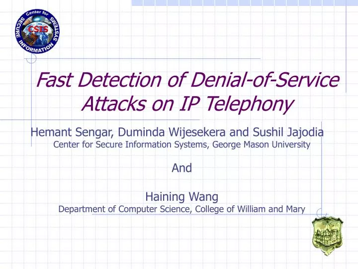 fast detection of denial of service attacks on ip telephony