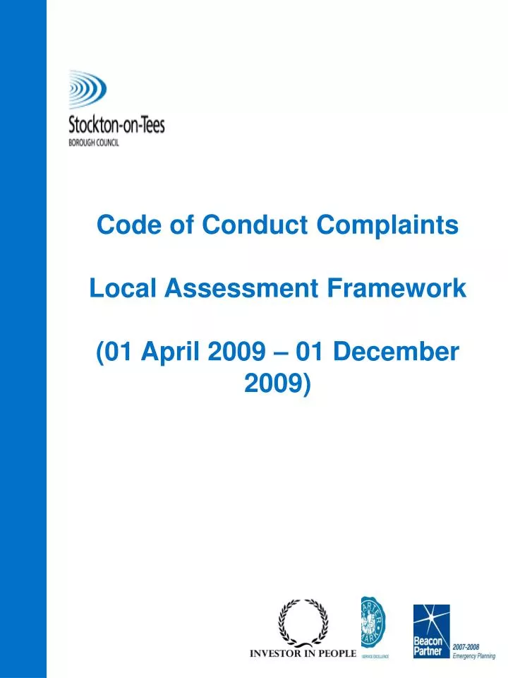 code of conduct complaints local assessment framework 01 april 2009 01 december 2009