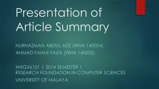 Presentation of Article Summary