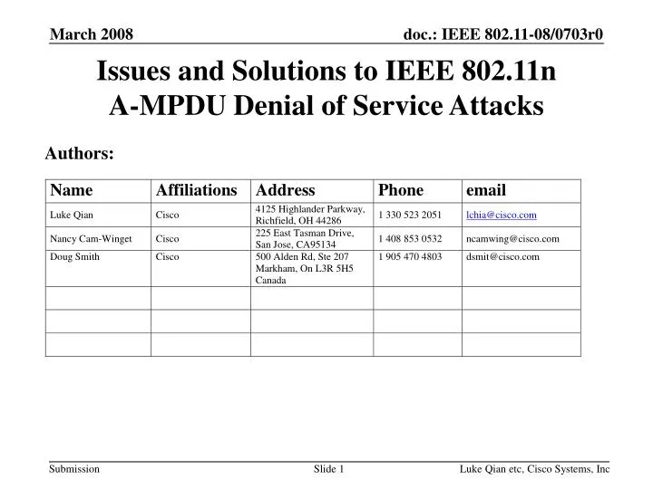 issues and solutions to ieee 802 11n a mpdu denial of service attacks