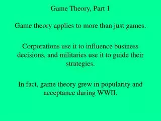 Game Theory, Part 1
