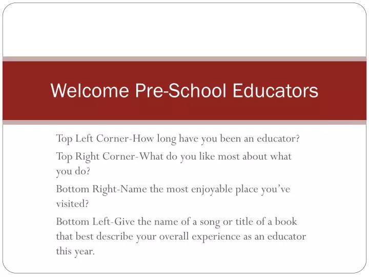 welcome pre school educators