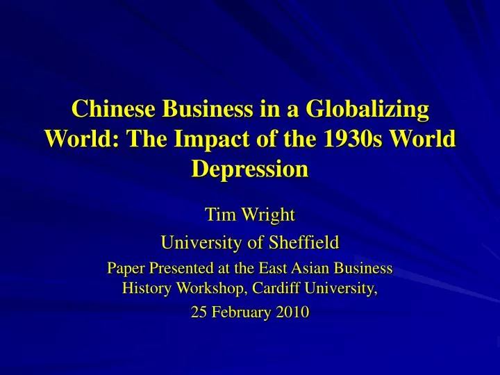 chinese business in a globalizing world the impact of the 1930s world depression