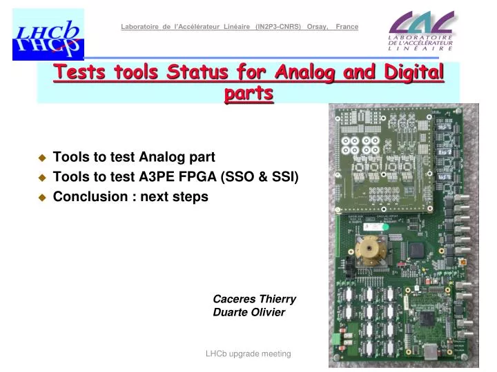 tests tools status for analog and digital parts