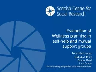 Evaluation of Wellness planning in self-help and mutual support groups
