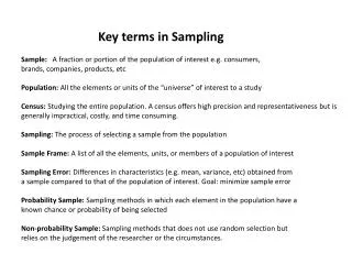 Key terms in Sampling