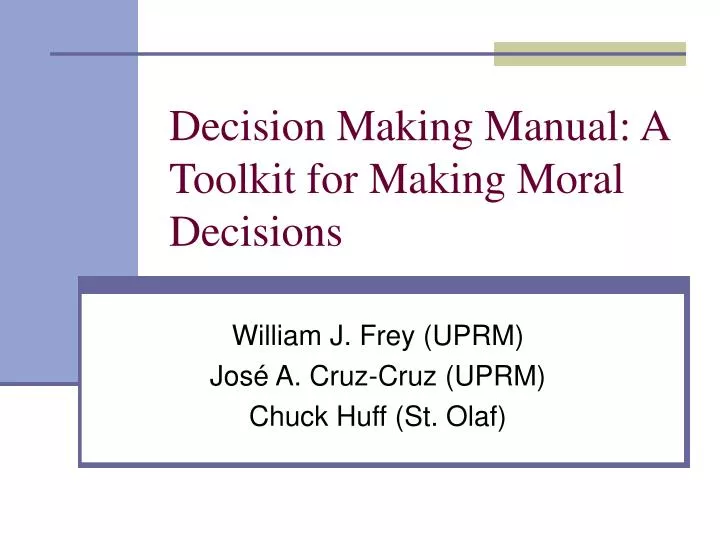decision making manual a toolkit for making moral decisions