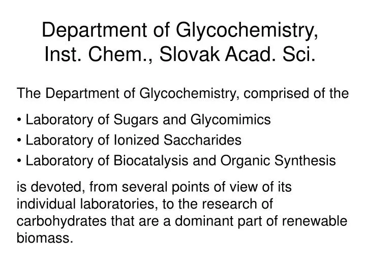 department of glycochemistry inst chem slovak acad sci