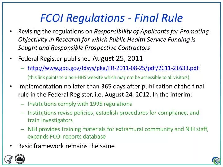 fcoi regulations final rule