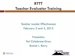 RTTT Teacher Evaluator Training