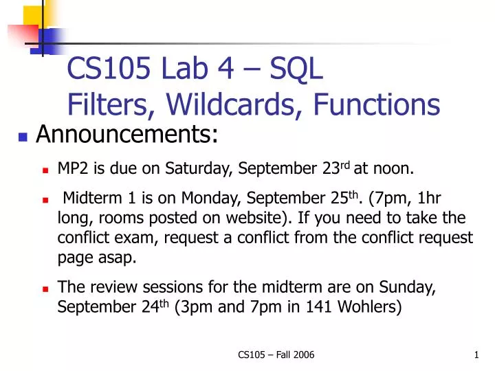 cs105 lab 4 sql filters wildcards functions