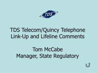 TDS Telecom/Quincy Telephone Link-Up and Lifeline Comments Tom McCabe Manager, State Regulatory