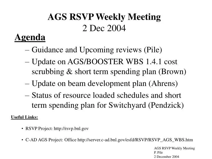 ags rsvp weekly meeting 2 dec 2004